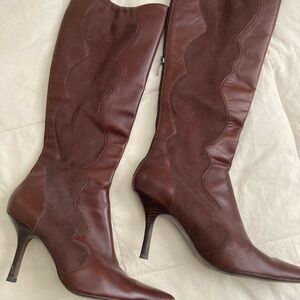 Elegant Brown Knee-High Women's Boots 3 1/2 heels , 15 1/2” length